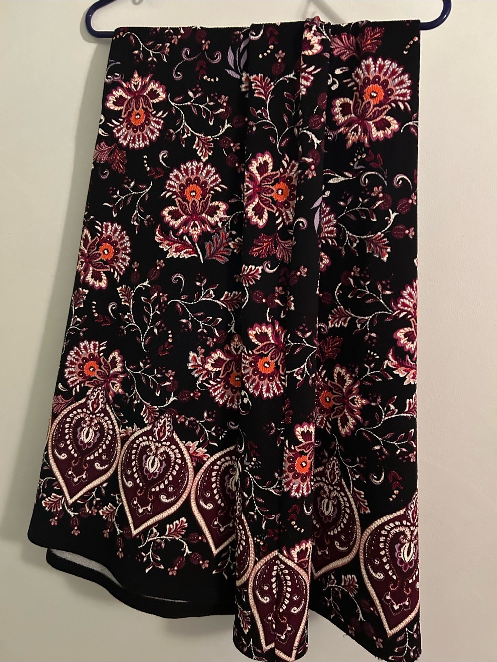 Cato Long Black Floral Skirt with Pink and Orange Accents